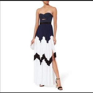 Self portrait navy and white strapless bandeau dress